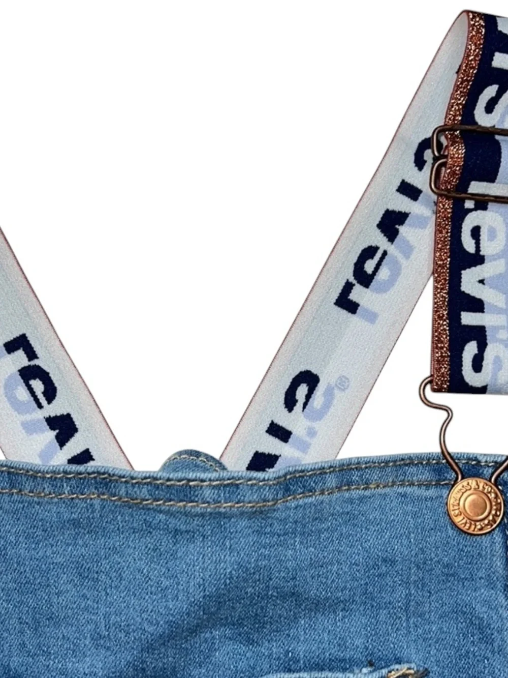 Levi’s Kids Denim Overalls Girls Size 12 Blue Stretch Bootcut Logo Strap - Picture 5 of 10